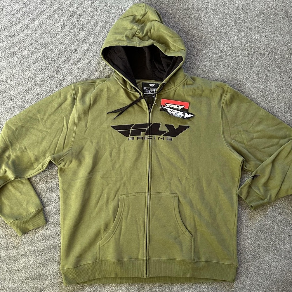 Fly Racing Hoodie Mens 2XL Green Corporate Full Zip Fleece Sweatshirt Motocross‎